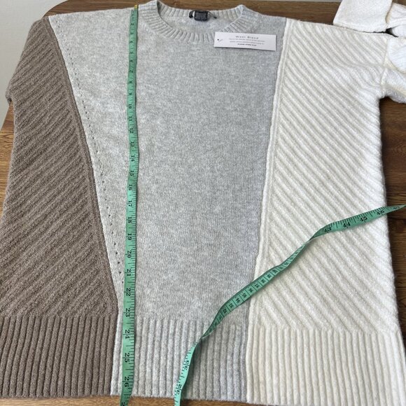FRENCH CONNECTION Colorblock Grey Ivory Tan Sophia Viola Sweater Pullover Sz XS - Picture 7 of 7